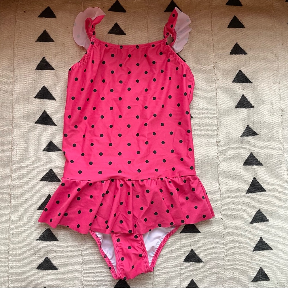 Mini Rodini Pink and Black Polka Dot One Piece Swimsuit